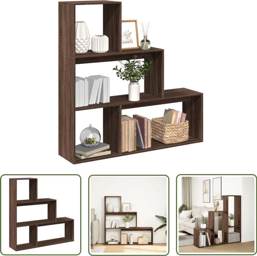 The Living Store Kamerscherm boekenkast 3-laags 123x29x123 cm hout bruin eiken Dynamische Sleutel Gereedschap Klikmechanisme Torque Wrench Spanner Set