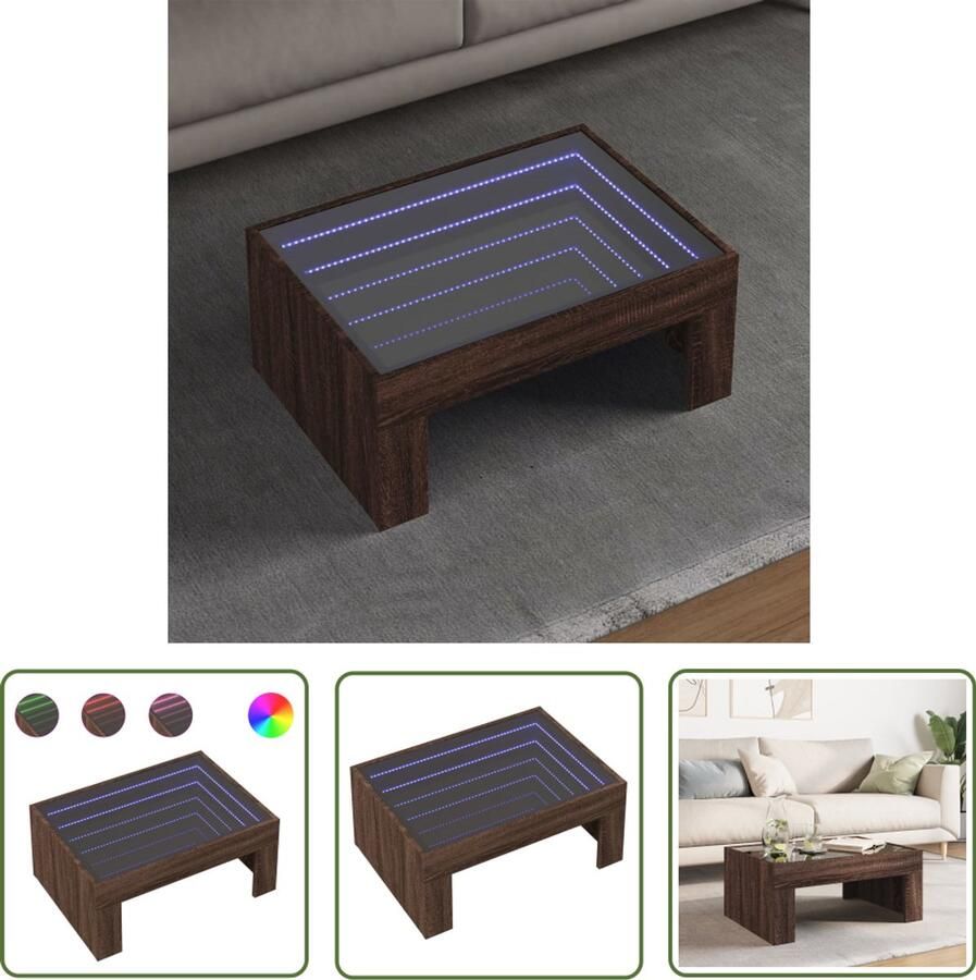 VidaXL Gereedschap Dynamische Sleutel Salontafel met Infinity LED 70x50x30 cm bruin eikenkleurig Mechanica Klikmechanisme Torque Wrench