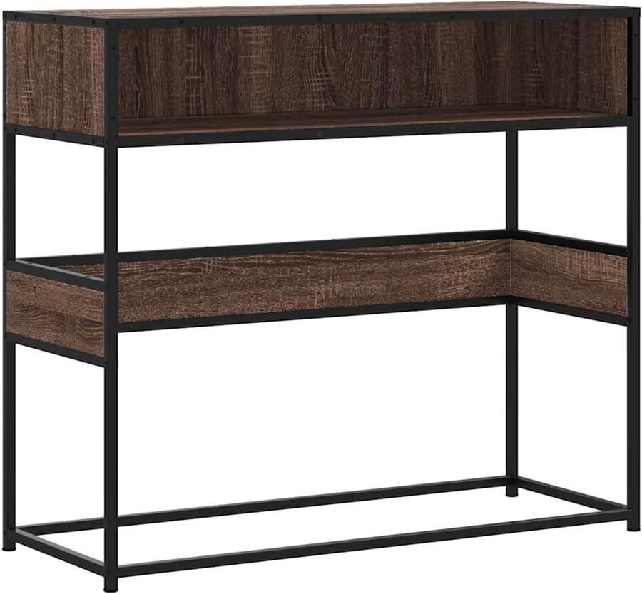 The Living Store Wandtafel 90x35x80 cm bewerkt hout bruin eikenkleur Console Tafel Wandtafel Houten Kastje Opbergruimte Industriële Design