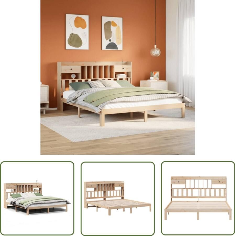 VidaXL Gereedschap Sleutels Bed met boekenkast zonder matras massief grenenhout 180x200 cm Draperpannen Mechanica Klikmechanisme