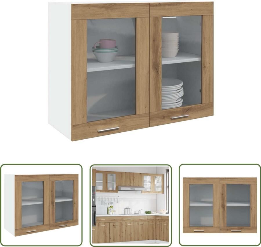 VidaXL Hangkast Lyon 80x31x60 cm bewerkt hout artisanaal eikenkleurig Draaibare Sleutel Gereedschapset Mechanica Handgereedschap Torque Wrench