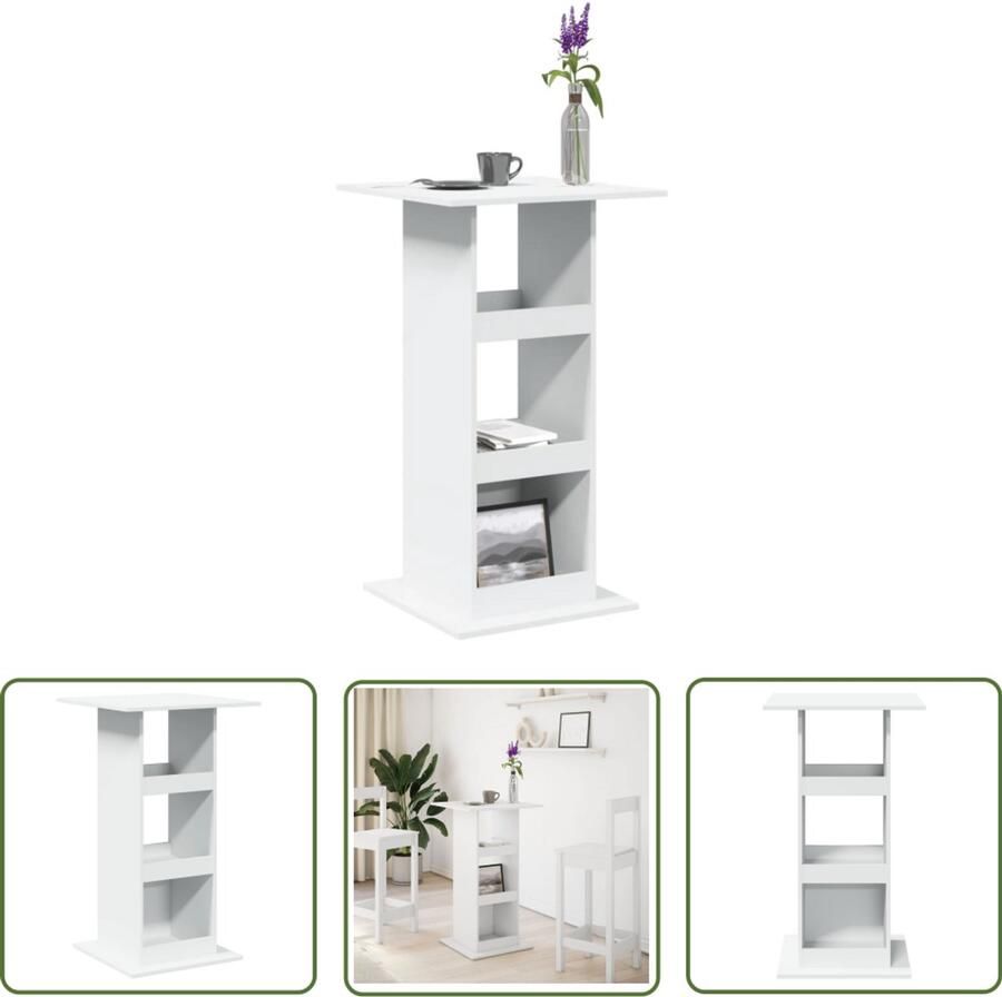The Living Store Bartafel met opbergruimte 60x60x102 cm bewerkt hout wit Bartafel Keukenmeubel Houten Tafel Opslagkast Multifunctioneel Meubel