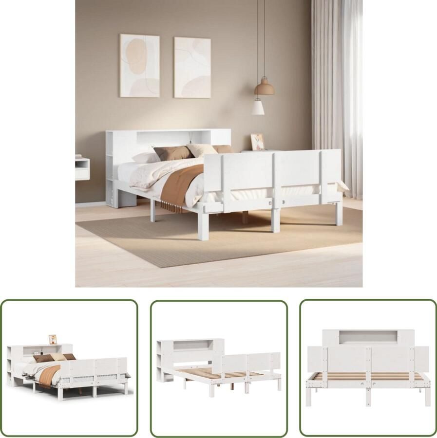 VidaXL Gereedschapset Dynamische Sleutel Bed met boekenkast zonder matras grenenhout wit 160x200 cm Klikmechanisme Torque Wrench Sleutelmaten