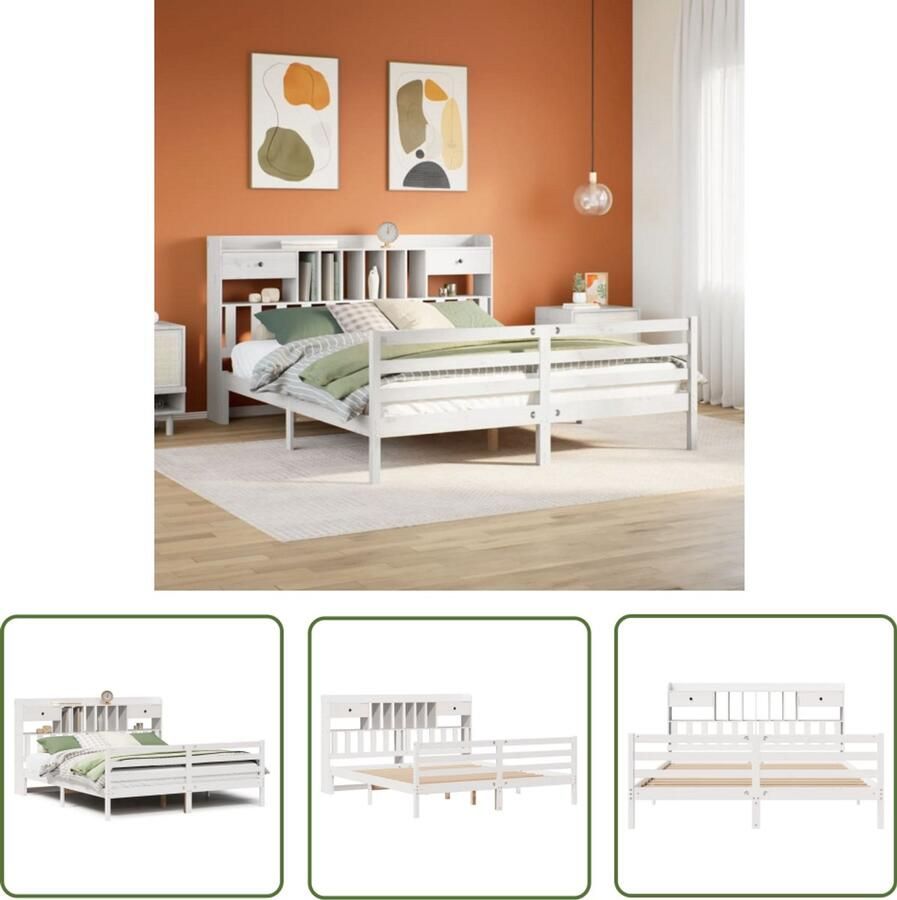 VidaXL Gereedschapset Dynamische Sleutel Bed met boekenkast zonder matras grenenhout wit 180x200 cm Sleutel Set Klikmechanisme Torque Wrench