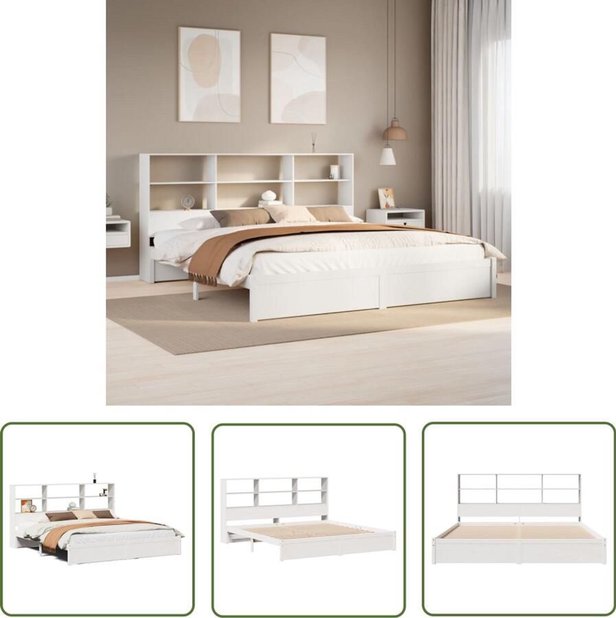 VidaXL Gereedschapset Dynamische Sleutel Bed met boekenkast zonder matras grenenhout wit 200x200 cm Drapers Tools Sleutel Set Klikmechanisme