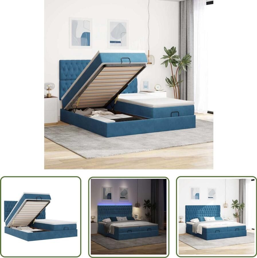 VidaXL Gereedschapset Dynamische Sleutel Bed poef met matrassen en leds 200x200 cm fluweel donkerblauw Montagesleutel Handgereedschap Schroevendraaiers
