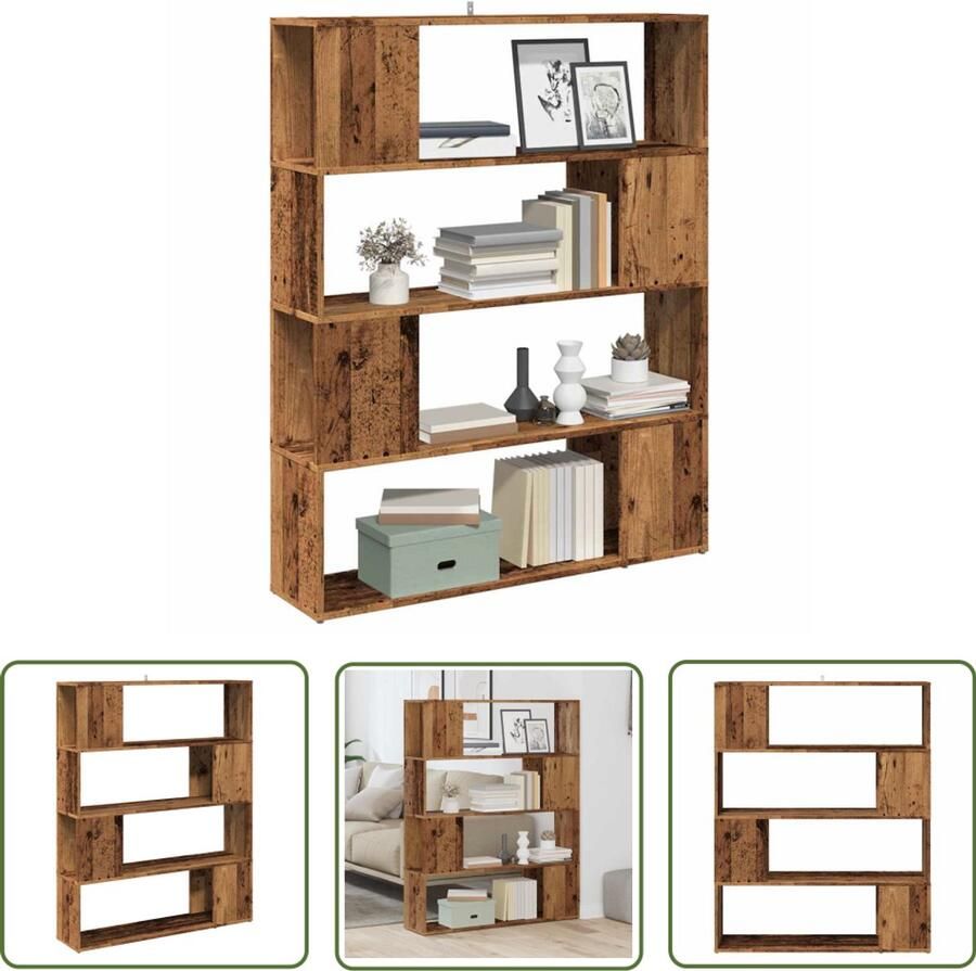 The Living Store Boekenkast kamerscherm 100x24x124 5 cm oud houtkleurig Dynamische Sleutel Gereedschapset Monteursgereedschap Klikmechanisme Torque Wrench