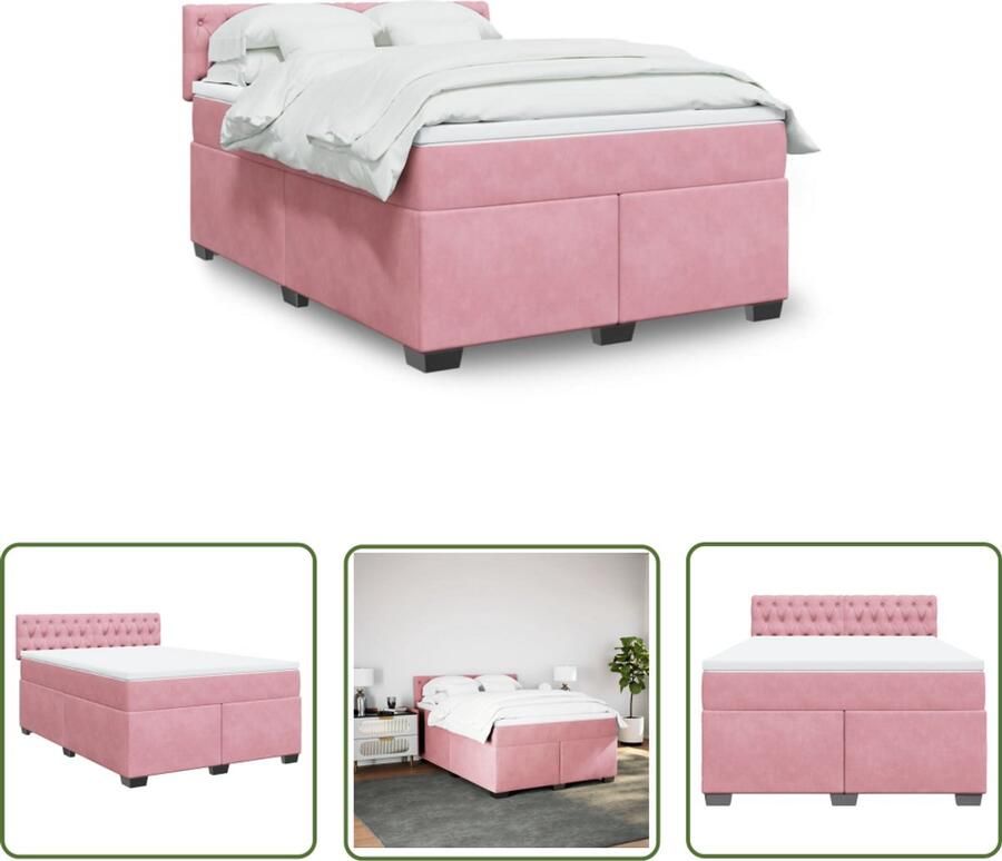 VidaXL Gereedschapset Dynamische Sleutel Boxspring met matras fluweel roze 140x190 cm Drapers Tools Sleutelmaten Klikmechanisme