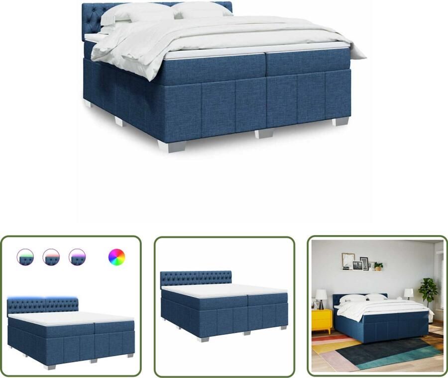 VidaXL Gereedschapset Dynamische Sleutel Boxspring met matras stof blauw 200x200 cm Drapers Tools Sleutelmaten Klikmechanisme