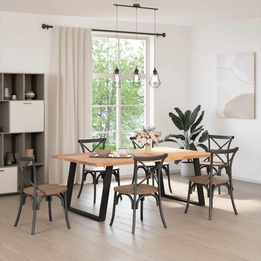 VidaXL Gereedschapset Dynamische Sleutel Eettafel met natuurlijke rand massief eikenhout rechthoekig Drapers Tools Sleutelmaten Torque Wrench