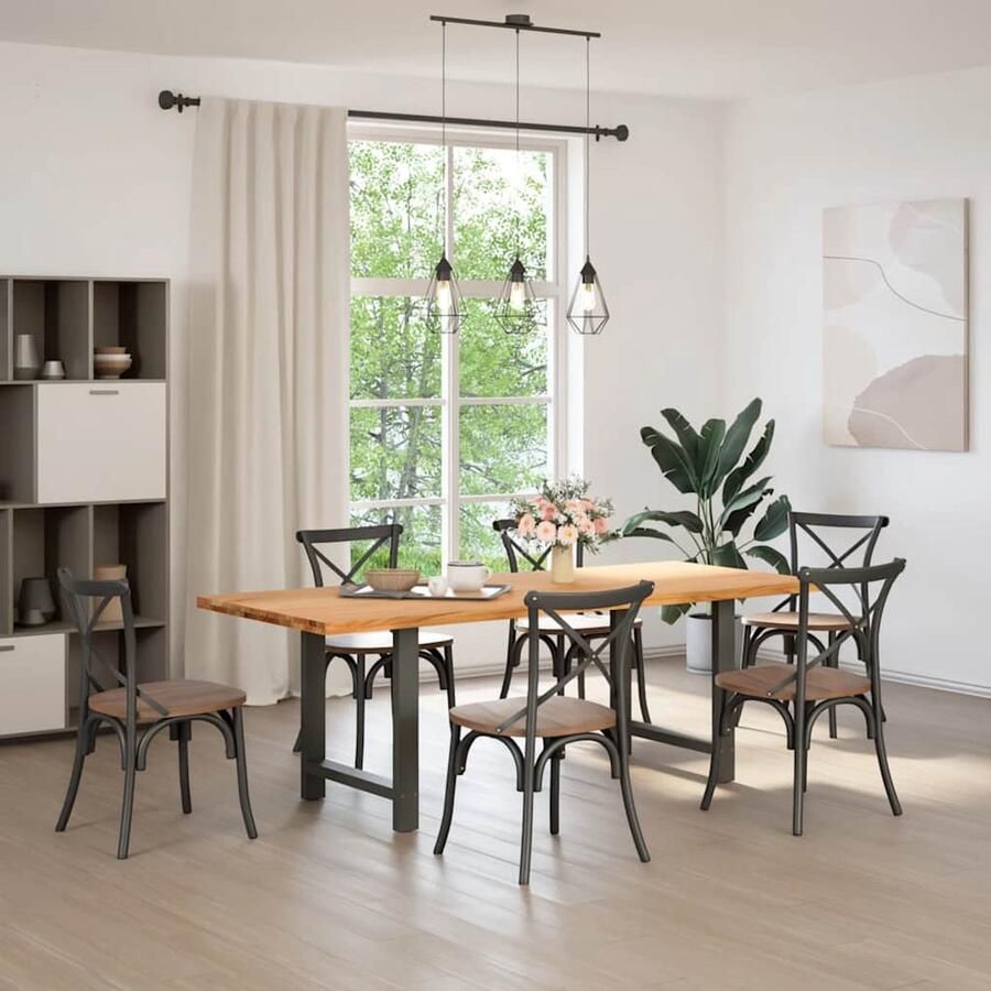 The Living Store Eettafel rechthoekig 220x90x74 cm massief eikenhout lichtbruin Eetkamertafel Eikenhouten Tafel Grote Eettafel Solide Tafel Design Tafel - Foto 2