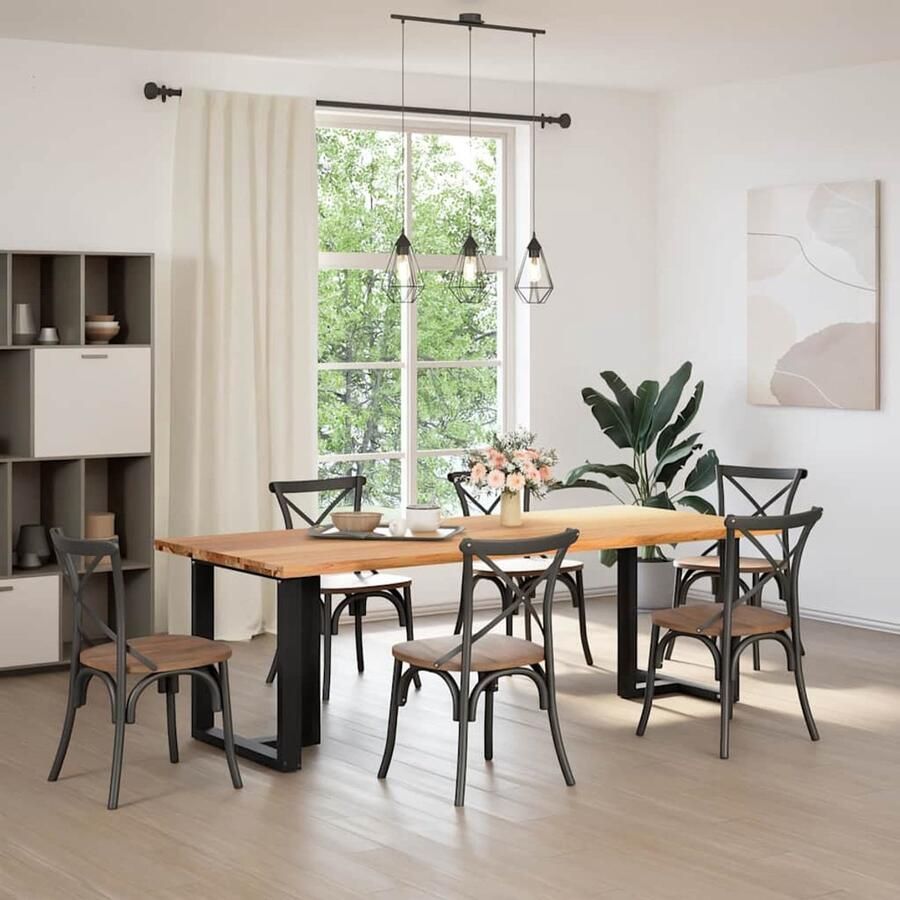 The Living Store Eettafel rechthoekig 240x100x74 cm massief eikenhout lichtbruin Eetkamertafel Eikenhouten Tafel Grote Eettafel Salontafel Diningtable