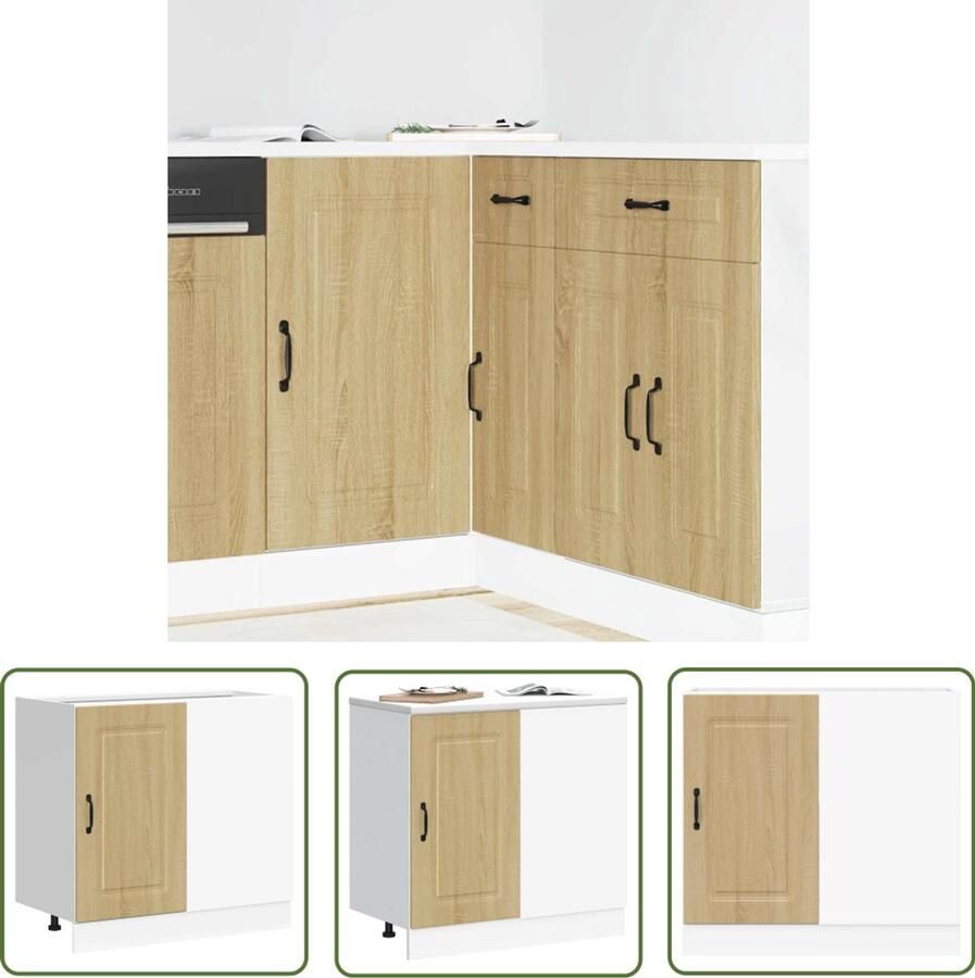 The Living Store Keuken onderkast Kalmar bewerkt hout sonoma eikenkleurig Keukenonderkast Houten Keukenkasten Opslagoplossing Keuken Sonoma Eiken Meubels Kalmar Serie