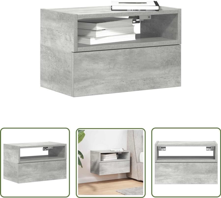 The Living Store Nachtkastje wandgemonteerd 45x26x28 5 cm betongrijs Dynamische Sleutel Gereedschapset Klikmechanisme Torque Wrench Spanner Set