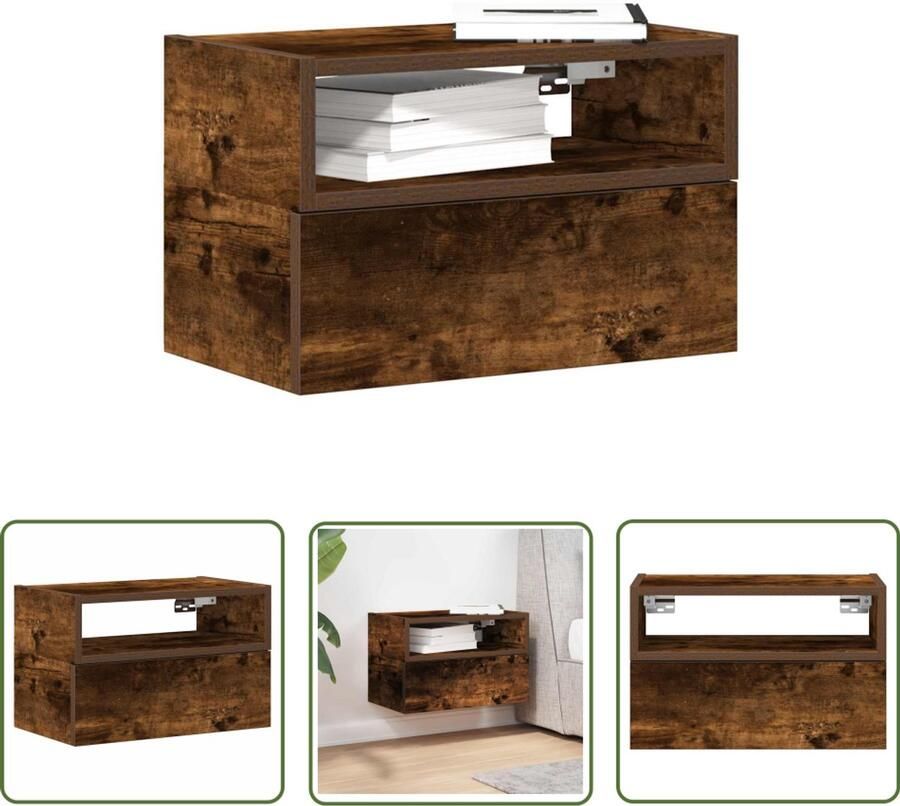 The Living Store Nachtkastje wandgemonteerd 45x26x28 5 cm gerookt eikenkleurig Dynamische Sleutel Gereedschapset Klikmechanisme Torque Wrench Spanner Set