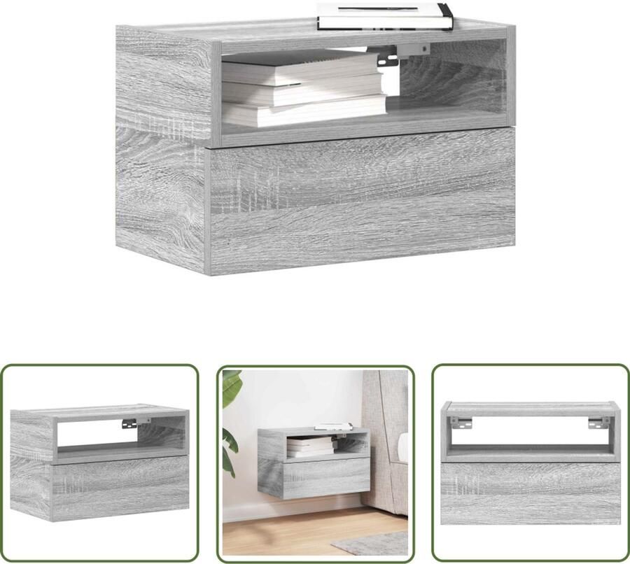 The Living Store Nachtkastje wandgemonteerd 45x26x28 5cm grijs sonoma eikenkleur Dynamische Sleutel Gereedschapset Monteursgereedschap Klikmechanisme Torque Wrench