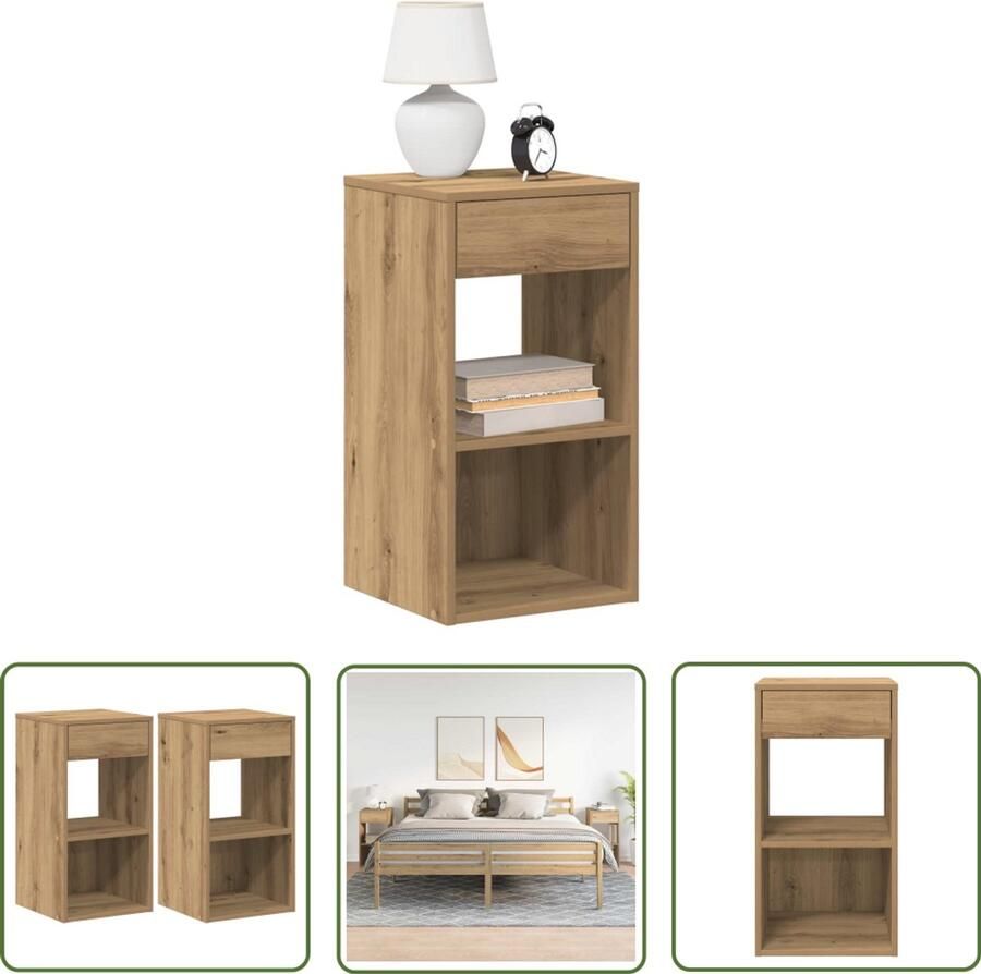 The Living Store Nachtkastjes 2 st met lade 35x34x66 5cm artisanaal eikenkleurig Dynamische Sleutel Gereedschapset Klikmechanisme Torque Wrench Schroevendraaiers