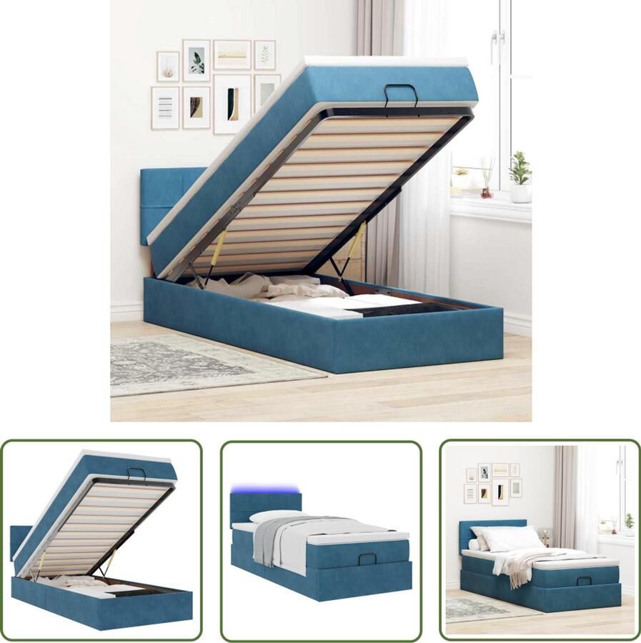 VidaXL Gereedschapset Dynamische Sleutel Ottoman bed met matras en LED's 90x190cm fluweel donkerblauw Monteursgereedschap Klikklok Koppelingsmeter