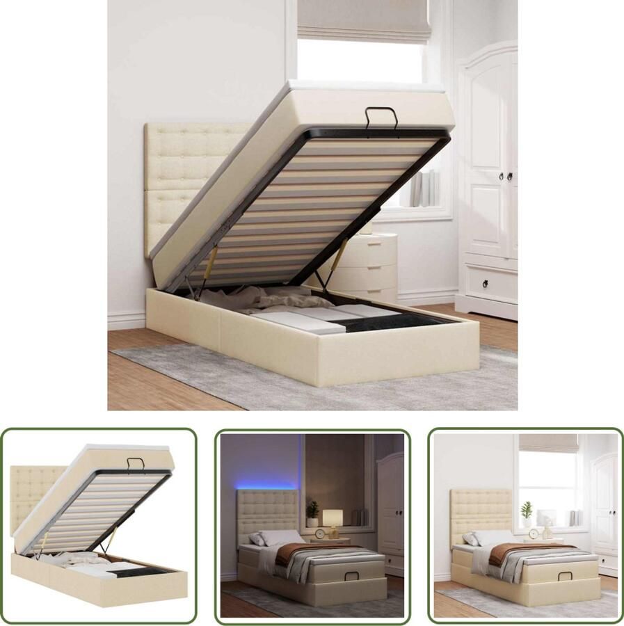 VidaXL Gereedschapset Dynamische Sleutel Ottoman bed met matras en LED's 90x190cm stof crèmekleurig Klik Mechanisme Torque Wrench Spanner Set