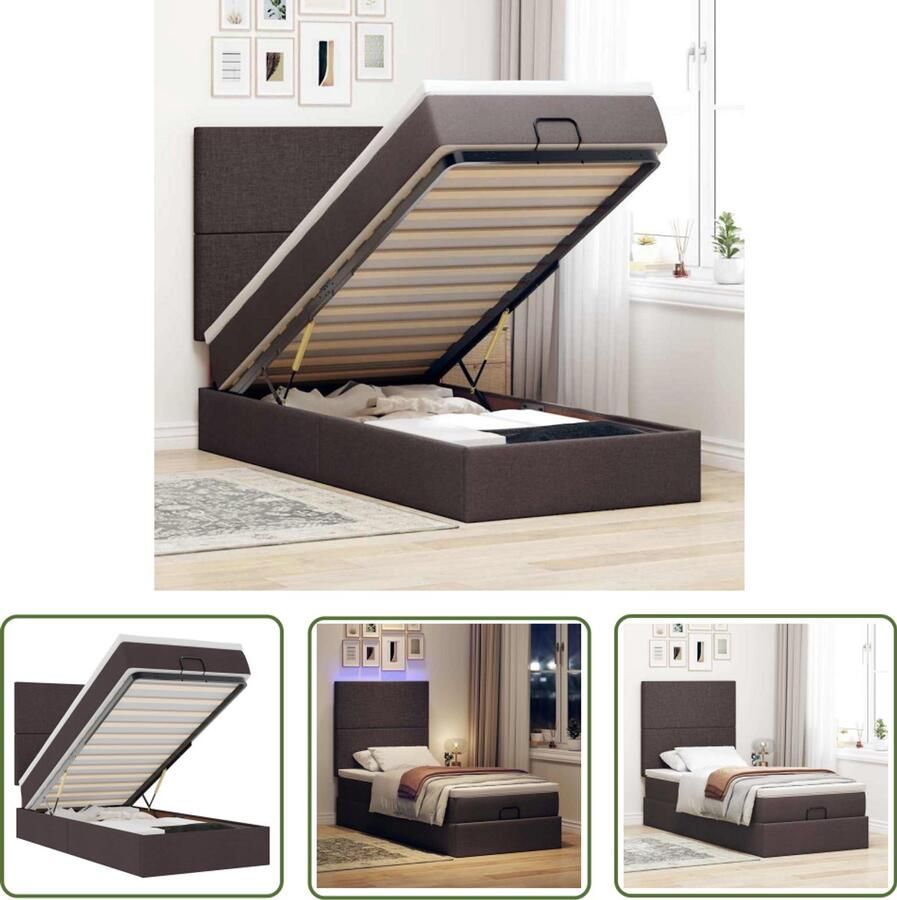 The Living Store Ottoman bed met matras en LED's 100x200cm stof donkerbruin Ottoman Bed Tweepersoons Bed Boxspring Bed Led Bed Slaapcomfort