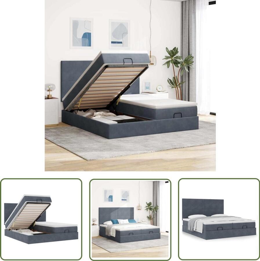 VidaXL Ottoman bed met matrassen 200x200cm fluweel donkergrijs Ottoman Bed Boxspring Bed Velvet Bed Dark Grey Bed Slaapcomfort