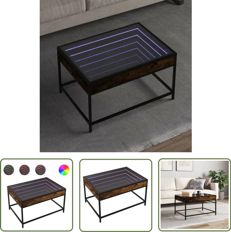 VidaXL Gereedschapset Dynamische Sleutel Salontafel met Infinity LED 70x50x41 cm gerookt eikenkleurig Mechanica Klikmechanisme Torque Wrench