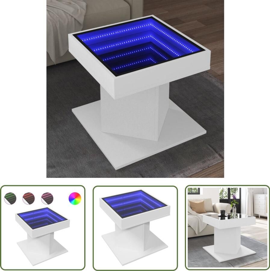 VidaXL Gereedschapset Dynamische Sleutel Salontafel met LED 50x50x45 cm bewerkt hout wit Draai Moment Klik Functie Handgereedschap