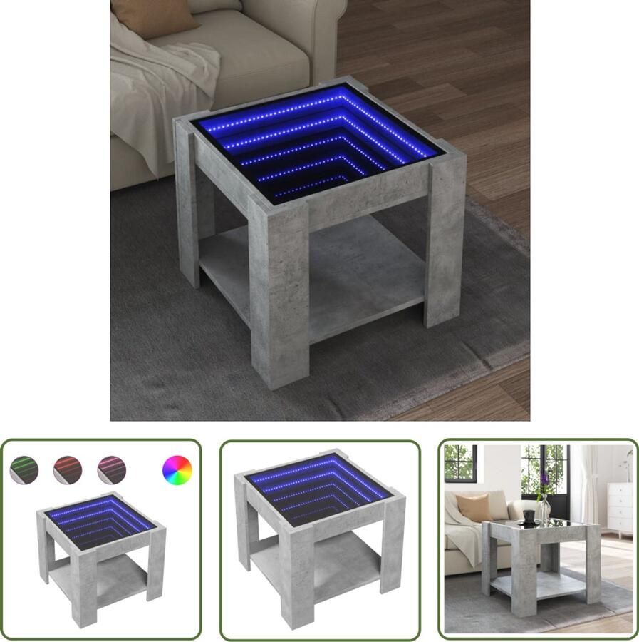 VidaXL Gereedschapset Dynamische Sleutel Salontafel met LED 53x53x45 cm bewerkt hout betongrijs Mechanica Klikmechanisme Torque Wrench