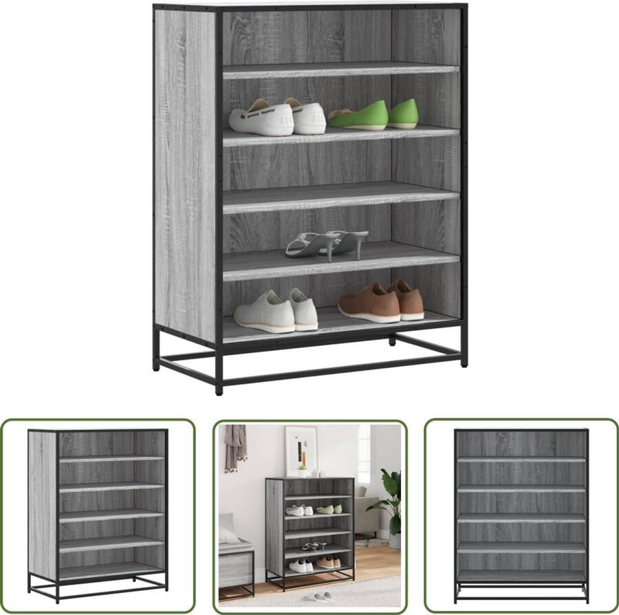 VidaXL Gereedschapset Dynamische Sleutel Schoenenkast 75x38x97 5 cm bewerkt hout en metaal grijs sonoma Mechanica Klikmechanisme Torque Wrench