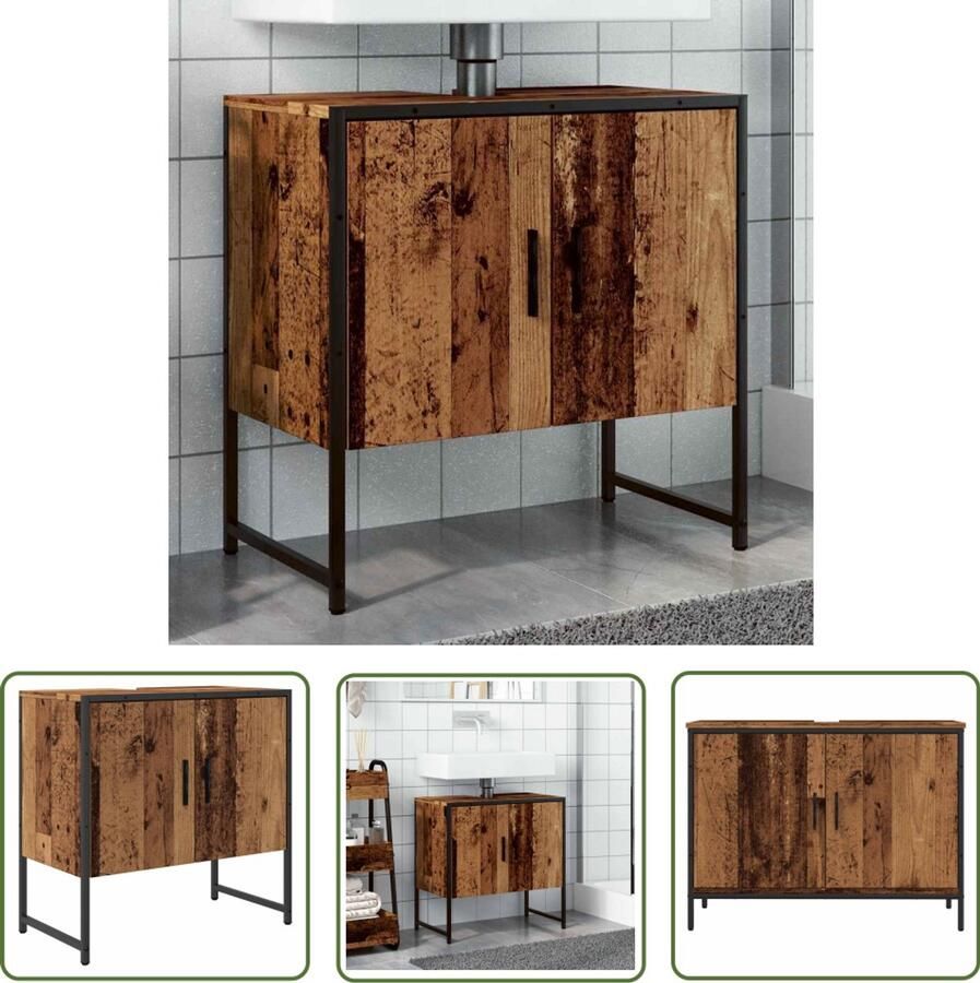 VidaXL Gereedschapset Dynamische Sleutel Wastafelkast 60x33x60 cm bewerkt hout oud houtkleurig Drapers Tools Klikmechanisme Torque Wrench