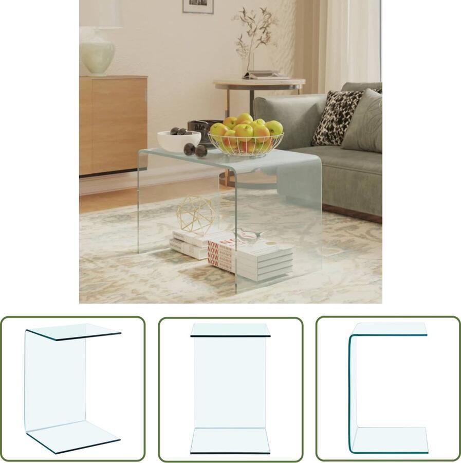 The Living Store Gehard Glas Bijzettafel Transparant 40 x 40 x 60 cm 10 mm Dikte Bijzettafel Glas Transparant Industriële Meubels Salontafel - Foto 2