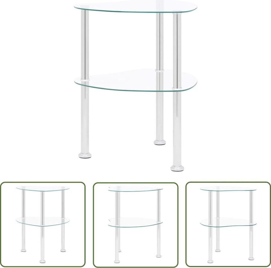 The Living Store Bijzettafel 2-laags 38x38x50 cm gehard glas transparant Bijzettafel Glas Tafel Transparante Tafel Salontafel Wandtafel - Foto 2