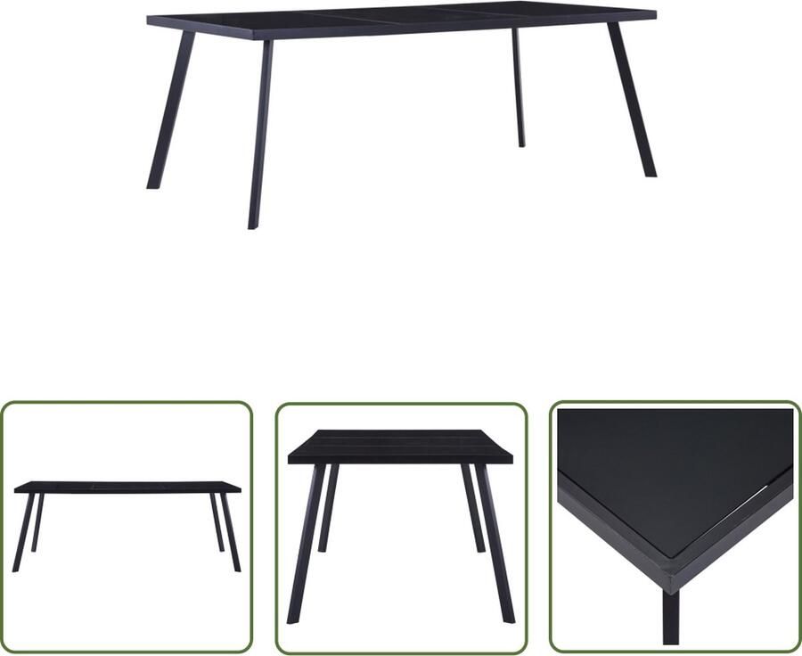 The Living Store Eettafel Gehard glas en staal 200x100x75 cm Zwarte kleur Eetkamertafel Glas Tafel Metalen Tafel Industrieel Meubilair Zwarte Tafel Salontafel
