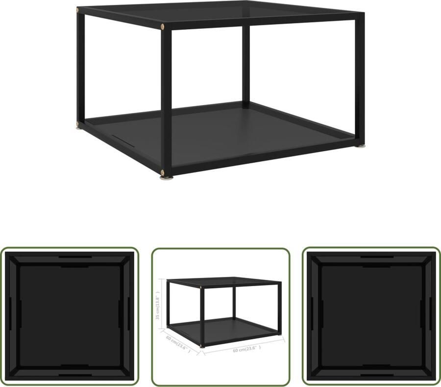 The Living Store Salontafel 60x60x35 cm Glas en Staal Zwarte Kleur Salontafel Glas Tafel Metalen Tafel Zwarte Tafel Tv Tafel - Foto 2