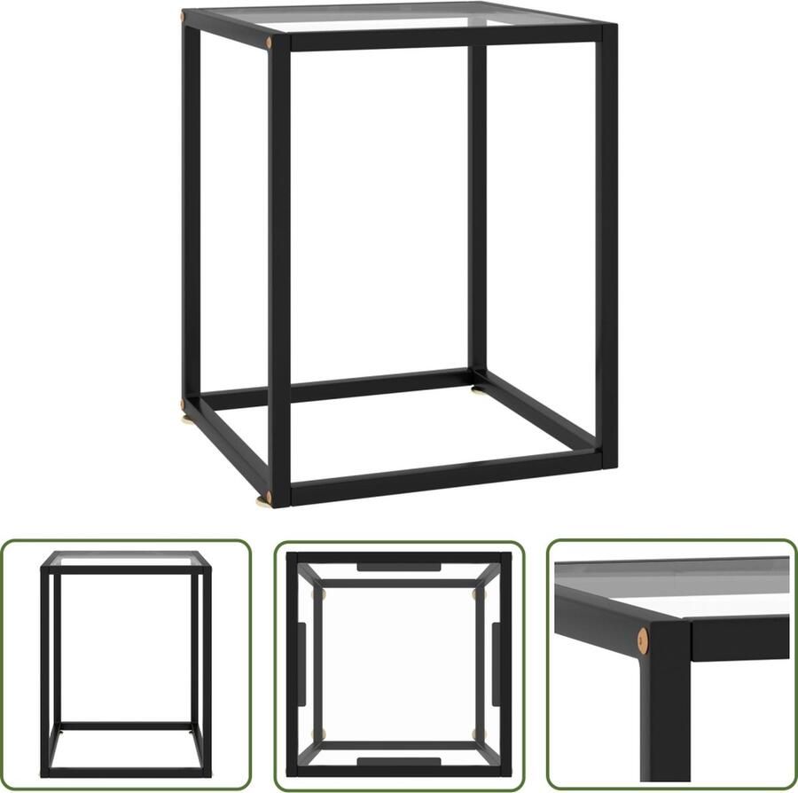 The Living Store Salontafel Gehard glas en gepoedercoat staal 40 x 40 x 50 cm Zwart Transparant Salontafel Glas Tafellaar Zware Salontafel Zwarte Salontafel Kleine Salontafel - Foto 2