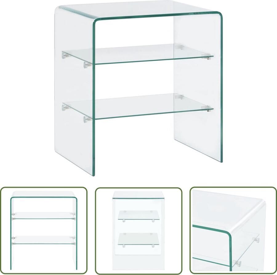 The Living Store Salontafel transparant gehard veiligheidsglas 50x40x56 cm 10mm dik tafelblad 5mm dik schappen Salontafel Glassalontafel Modern Tafellamp Livingroom Furniture Meubilair - Foto 2
