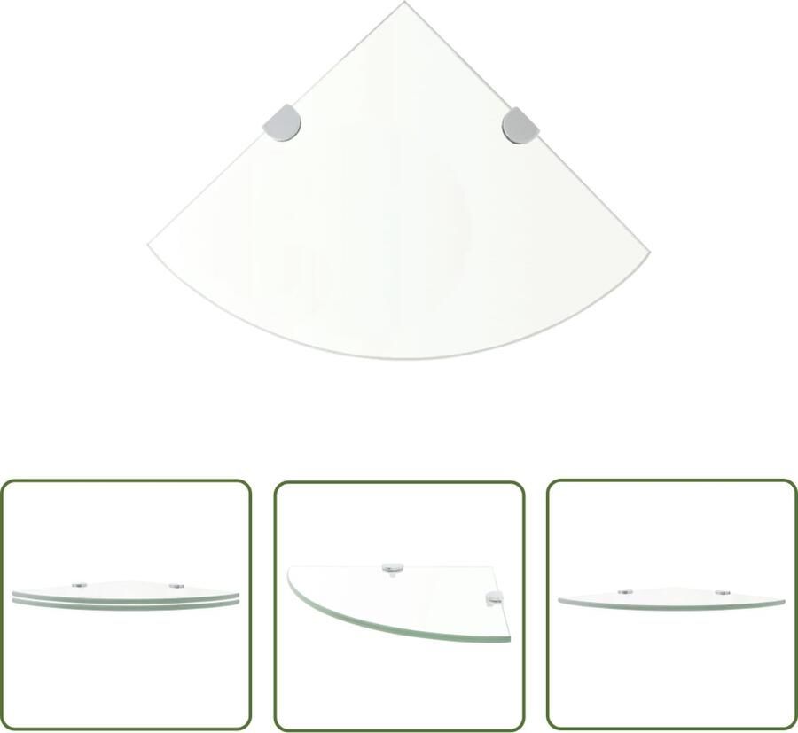 VidaXL Glazen Hoekschalen Transparante Hoekschalen Hoekschappen 2 st met chromen dragers 25x25 cm glas transparant Wandplanken Hoekdisplay Opslagruimte