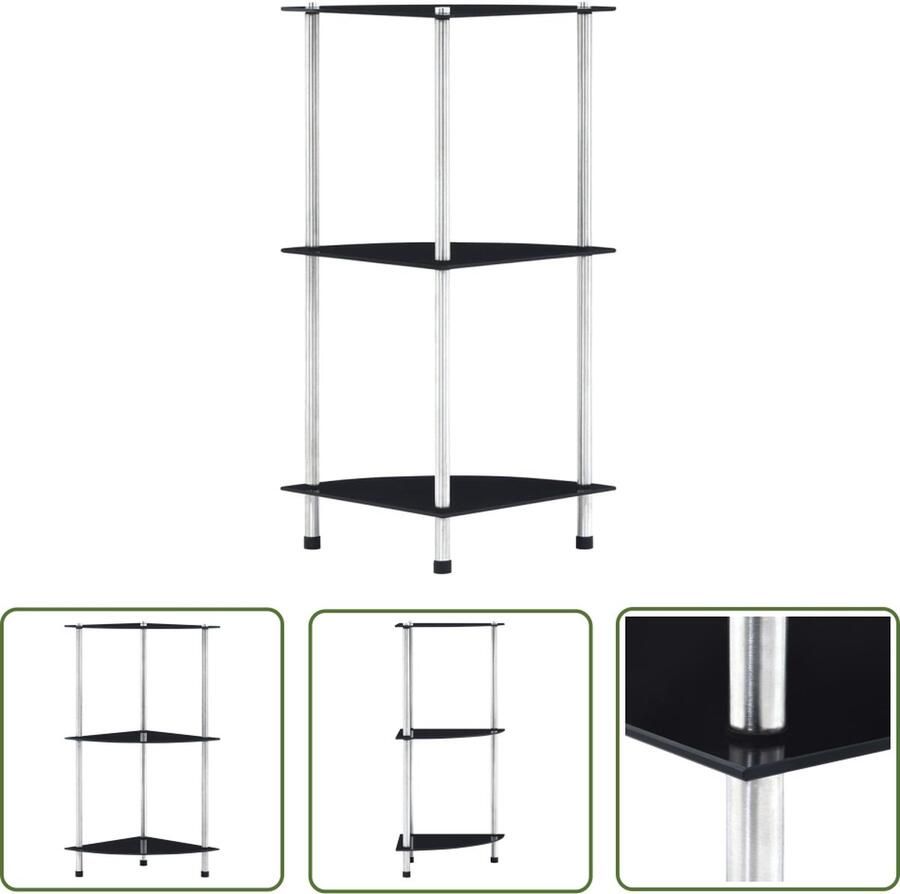 The Living Store Vitrinekast Glazen kast 30x30x67cm 3 lagen Zwart Vitrinekast Glazen Kast Opslagruimte Designmeubel Woonaccessoires - Foto 2