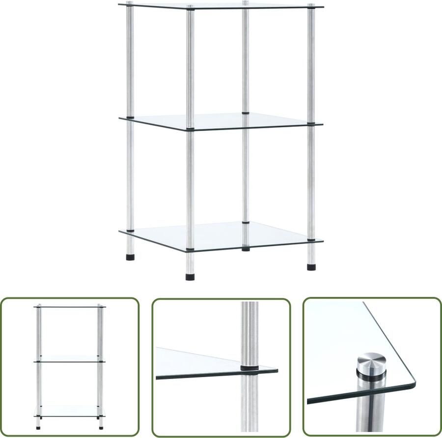 The Living Store Kastje 3-laags 40x40x67 cm gehard glas transparant Vitrinekast Glazen Kast Displaykast Boekenplank Opbergkast - Foto 2