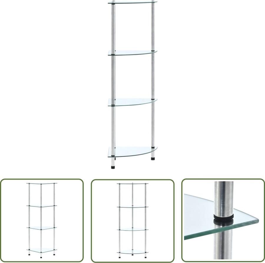 The Living Store Kastje 4-laags 30x30x100 cm gehard glas transparant Vitrinekast Glazen Kast Opbergkast Displaykast Homedecor