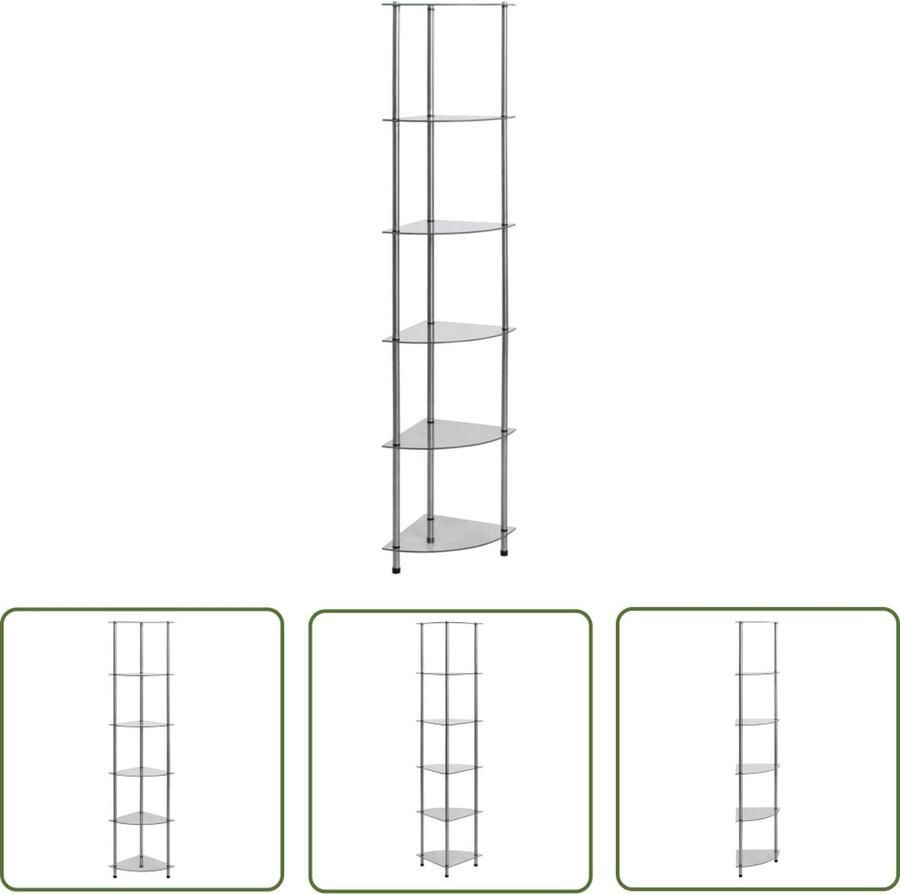 The Living Store Kastje 6-laags 30x30x160 cm gehard glas transparant Vitrinekast Glazen Kast Display Case Opslagruimte Woonaccessoires - Foto 2