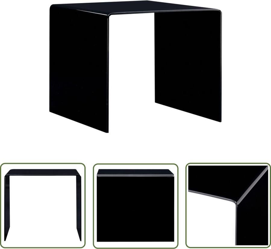 The Living Store Salontafel 50x50x45 cm gehard glas zwart Salontafel Glazen Salontafel Modern Tafellamp Koffietafel Tv Tafel