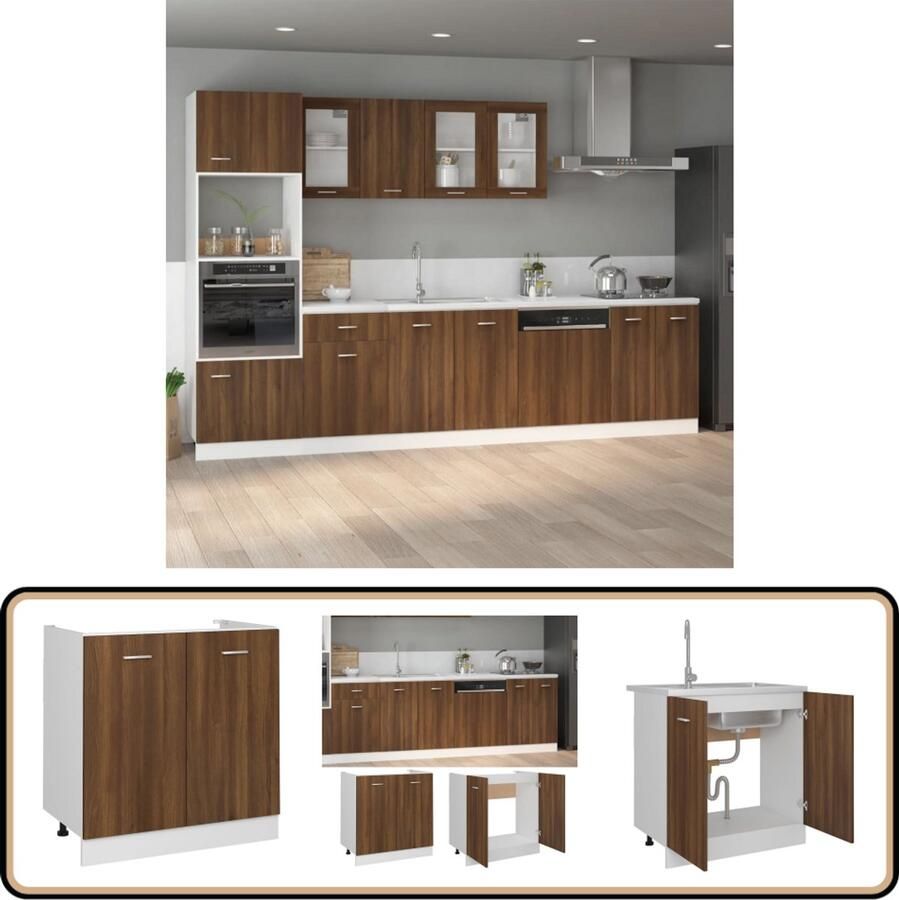 VidaXL Gootsteenkast 80x46x81 5 cm Bruineiken Keuken Kast Onderkast Houten Kast Bruine Eiken Kast Opbergkast