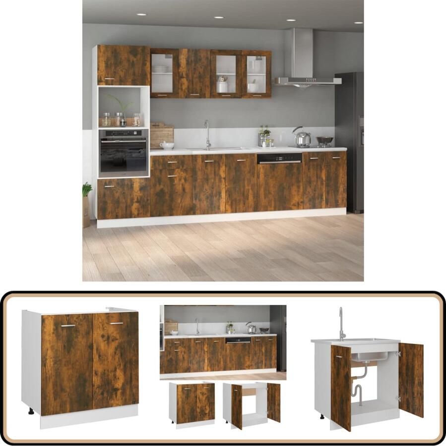 VidaXL Gootsteenkast 80x46x81 5 cm Gerookt Eiken Gootsteenkast Keukenkast Houten Kast Bergruimte Keukenopstelling