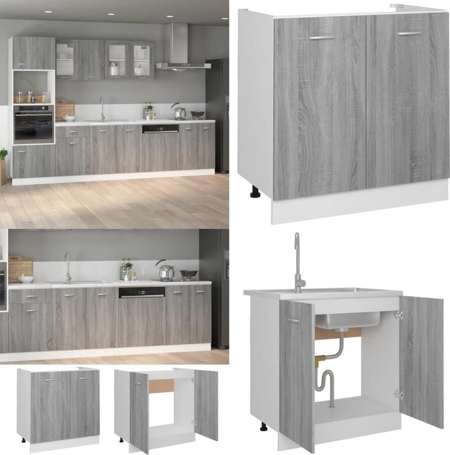 VidaXL Gootsteenkast Lyon 80x46x81 5cm bewerkt hout grijs sonoma eiken Wastafelonderkast Wastafelonderkasten Onderkast Wastafelkast