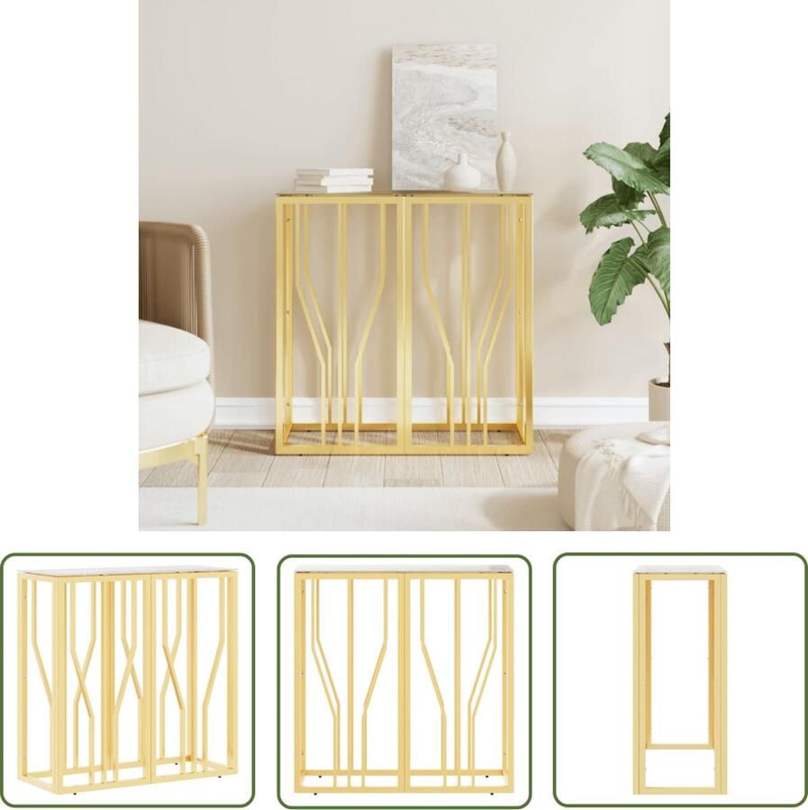The Living Store Wandtafel Goud Roestvrij Staal en Gehard Glas 70 x 30 x 70 cm Wandtafel Gouden Wandtafel Bijzettafel Salontafel Entreetafel