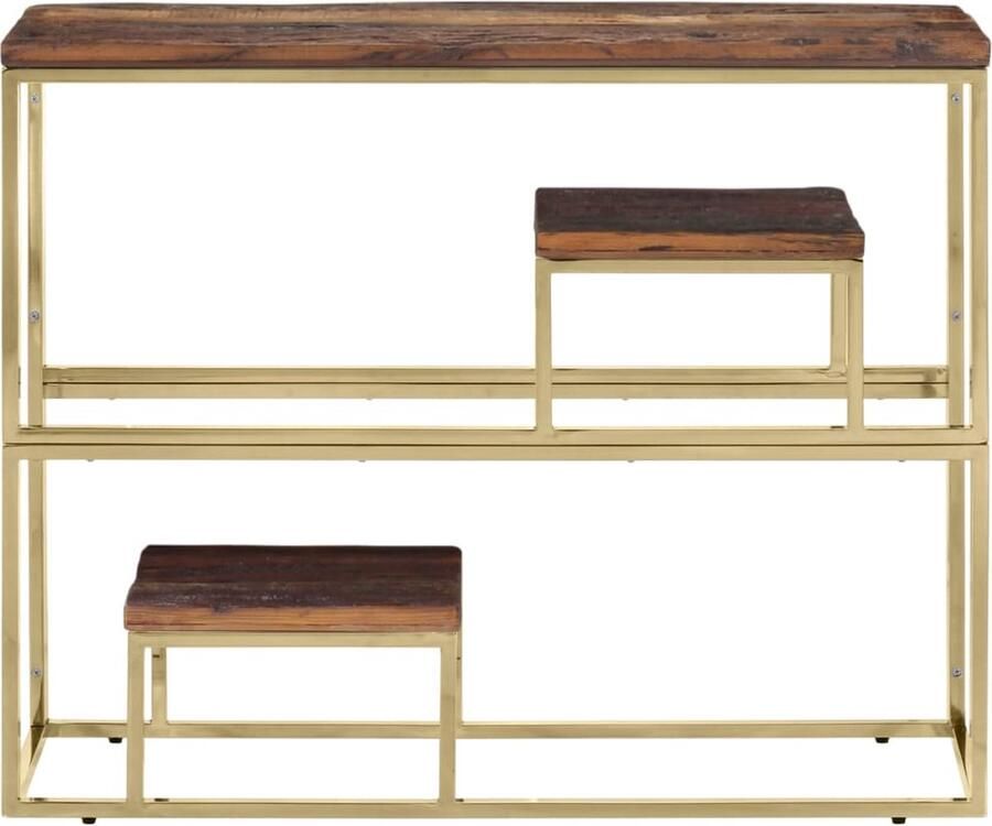 VidaXL Wandtafel roestvrij staal en massief bielshout goudkleurig Wandtafel Gouden Wandtafel Roestvrijstaal Wandtafel Biezenhout Tafel Salontafel