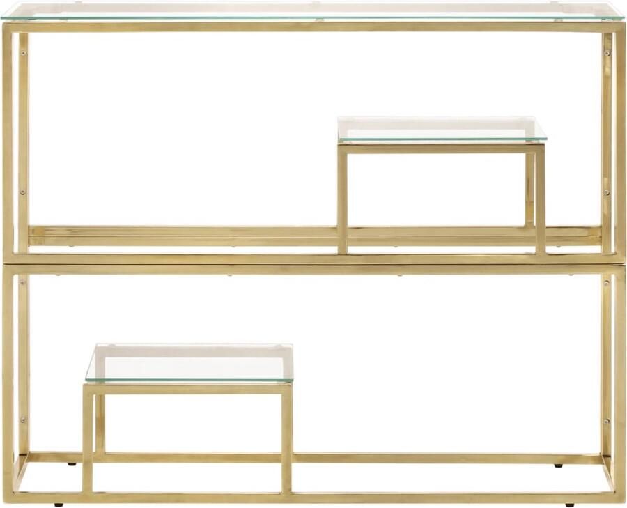 VidaXL Wandtafel roestvrijstaal en gehard glas goudkleurig Wandtafel Gouden Wandtafel Roestvrijstalen Wandtafel Glazen Wandtafel Salontafel - Foto 2