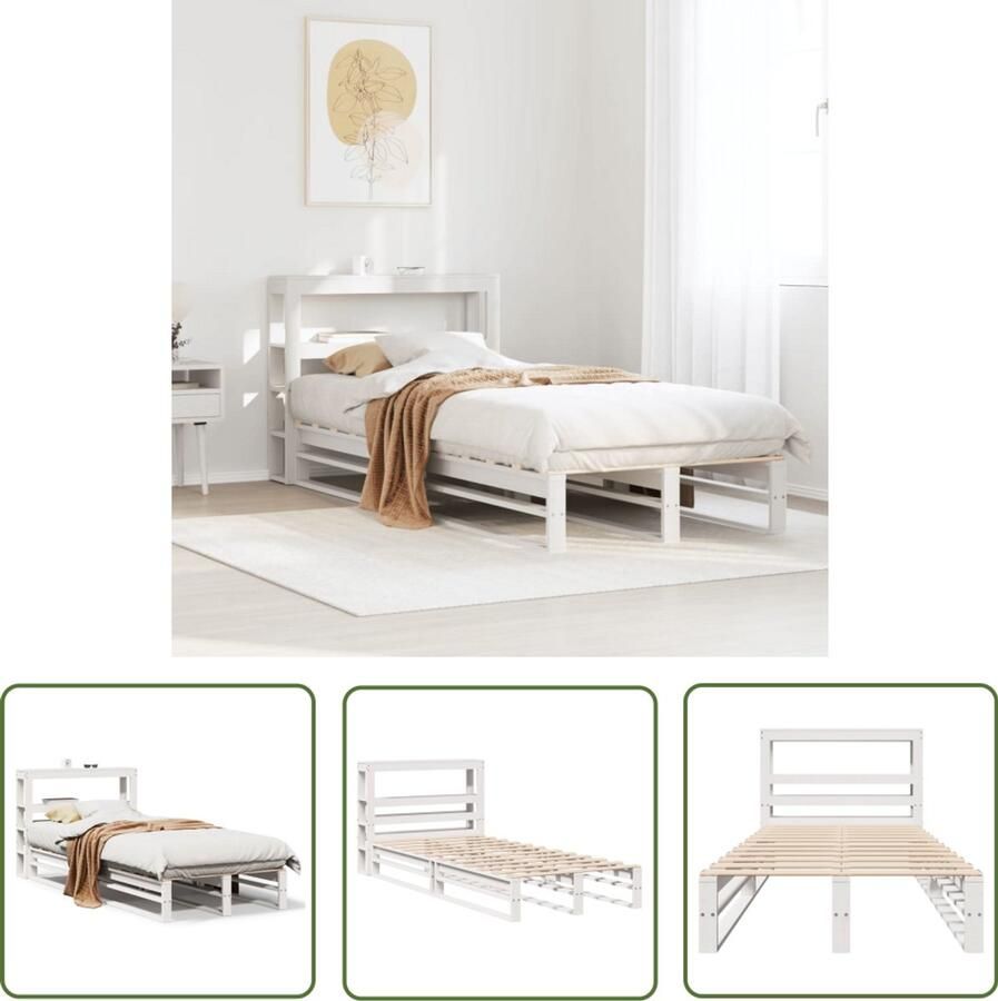 The Living Store Bedframe zonder matras massief grenenhout wit 75x190 cm Massief Houten Bed Grenen Bed Eenpersoons Bed Bedframe Opbergmogelijkheden