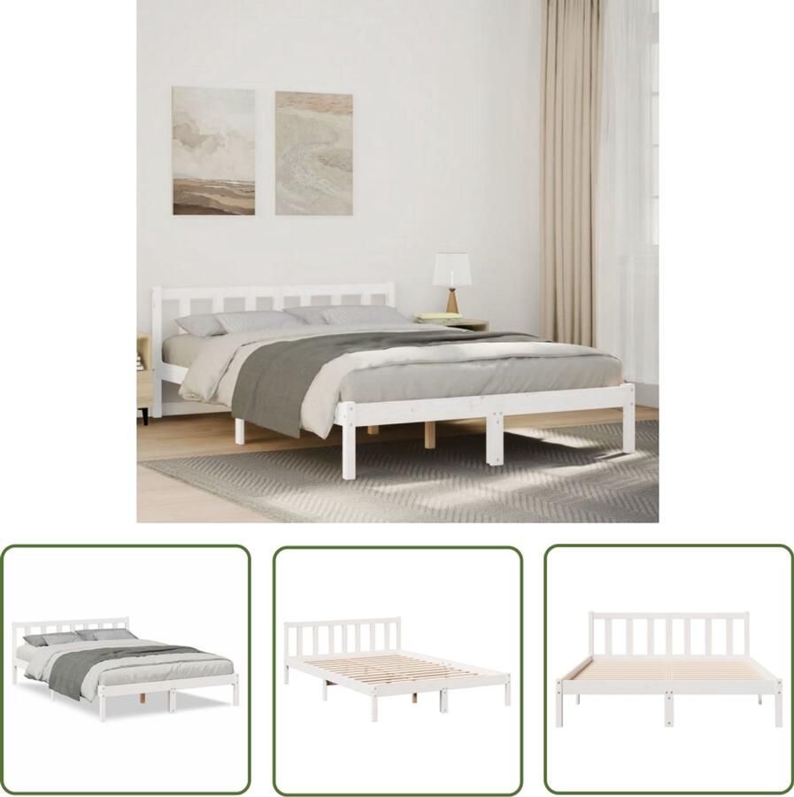 VidaXL Grenen Hout Bed Frame Bedframe extra lang zonder matras grenenhout wit 140x210 cm King Size Bed Tweepersoonsbed Boxspring
